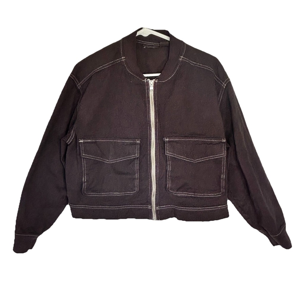 Nicole Miller Women's Jacket Cotton Zip Up Cropped Contrast Stitching Medium